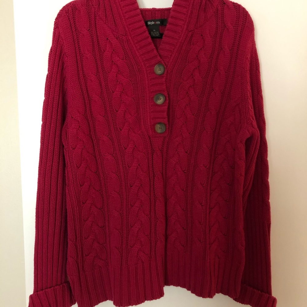 Hooded sweater with button down front